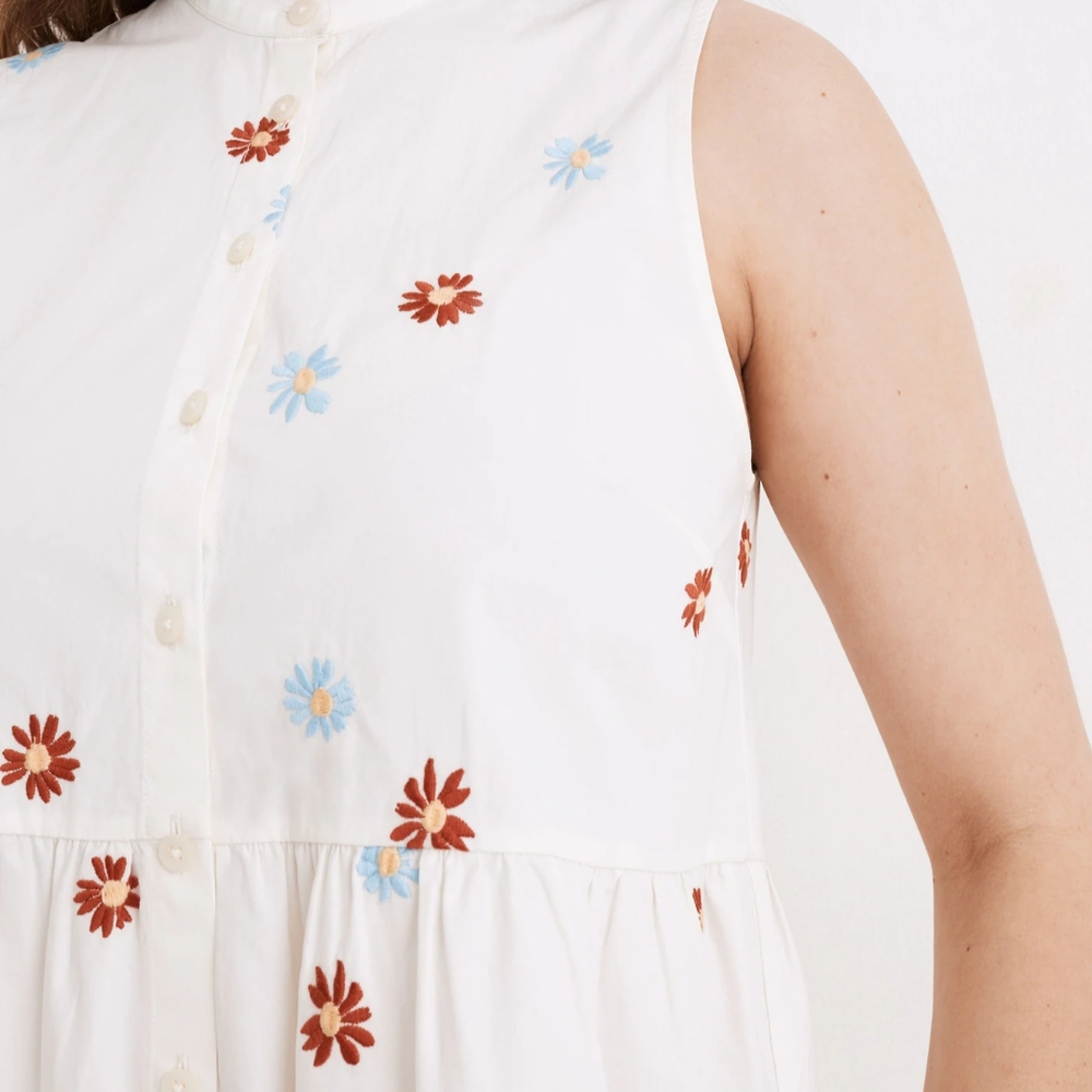 Madewell Daisy Embroidered Banded-Collar Tiered Dress 100% Cotton Size Small EUC - Picture 5 of 6